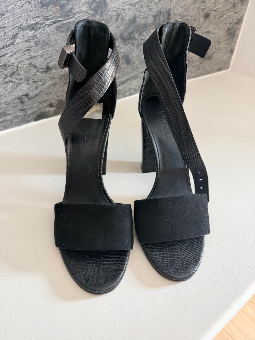 Vince Black Strappy Block Heel Sandals - Women size 8